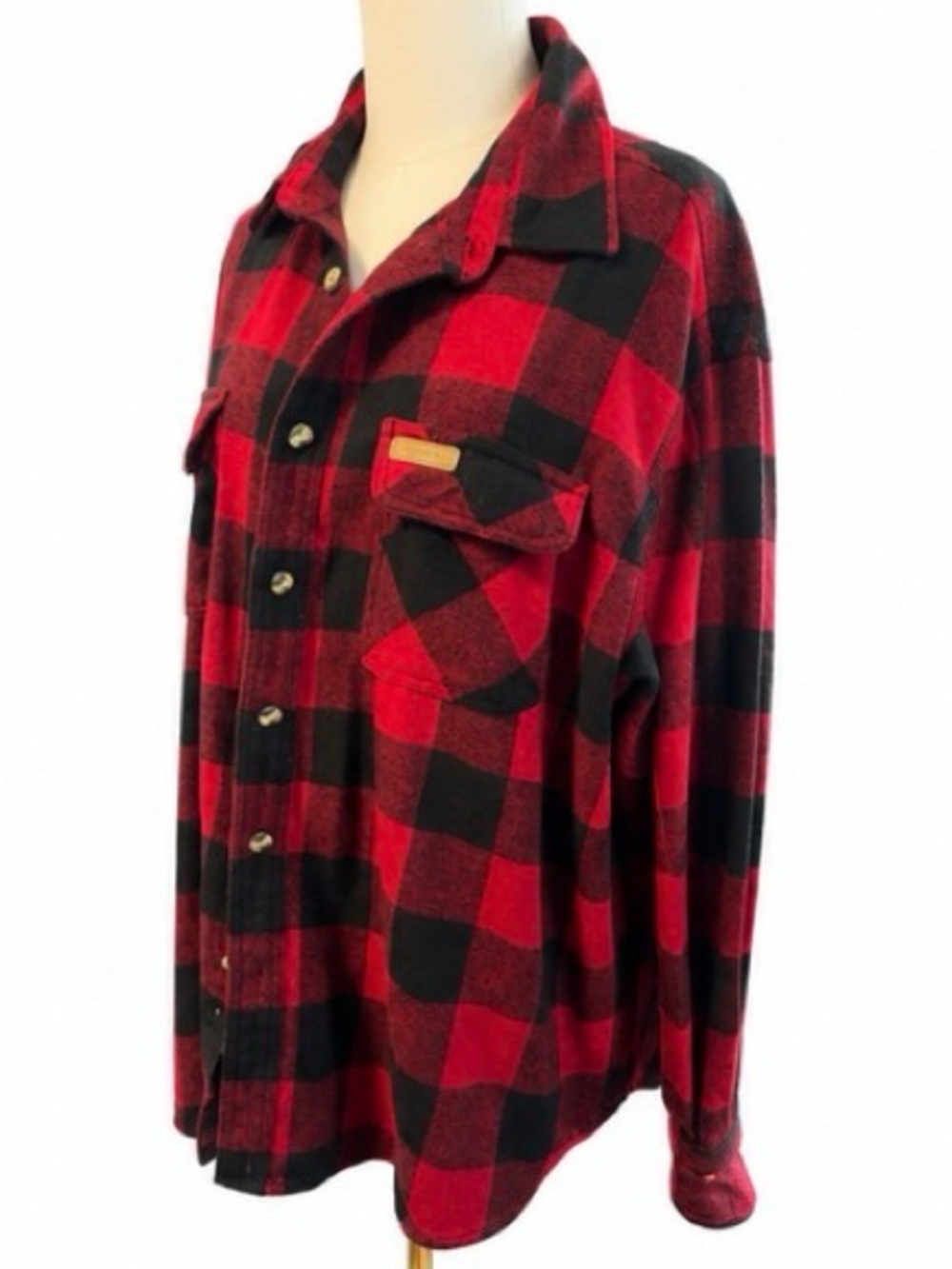 HickoryShirtCo Buffalo Plaid Flannel Shirt XL Red Black Oversized 100% Cotton